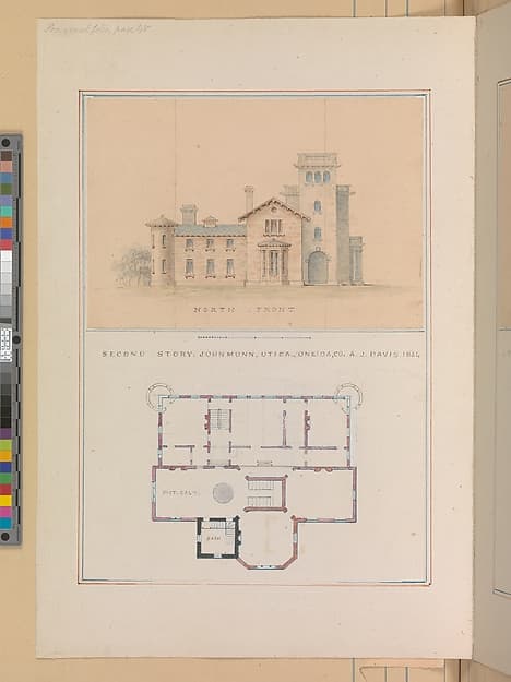 North Front and Second Floor Plan of John Munn House, Utica, New York