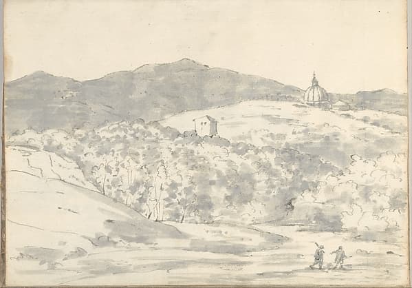 Landscape with a Towered Building and Domed Church (Smaller Italian Sketchbook, leaf 32 recto)