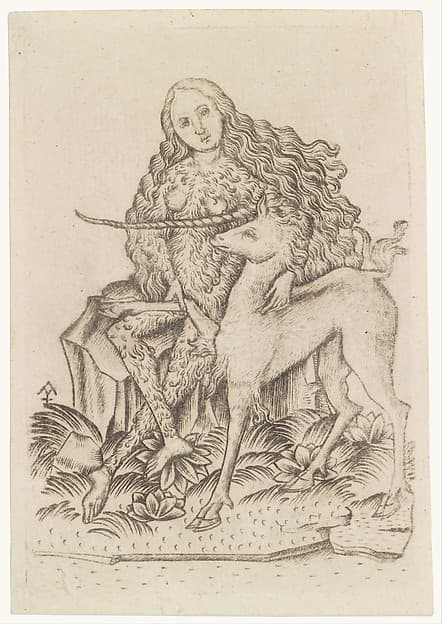 Playing Card, with Wild Woman and Unicorn