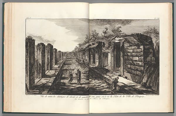 View opposite the entrance gate of all of the shops to the right and left of the street of the City of Pompeii, from "Antiquités de Pompeïa, tome premier, Antiquités de la Grande Grèce..." (Antiquities of Pompeii, volume one, Antiquities of Great Greece...), volume 1, plate 13