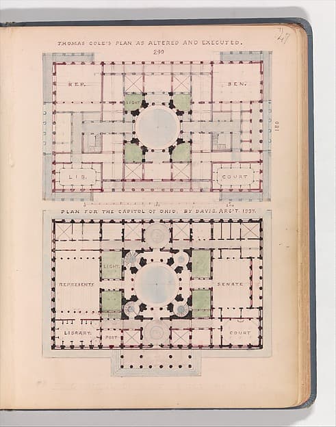 Thomas Cole's Plan as Altered and Executed; and Plan for the Capitol of Ohio, by Davis, Arc't 1837