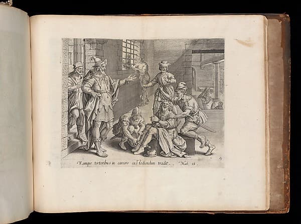 The Imprisoned Servant, from The Parable of the Unmerciful Servant, bound in Thesaurus Sacrarum historiarum Veteris et Novi Testamenti