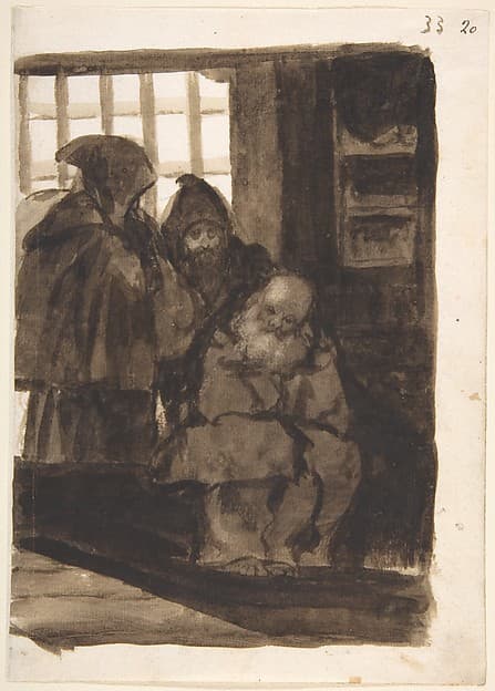 Monks in an interior (a cell?); page 33 from the 'Images of Spain Album' (F)