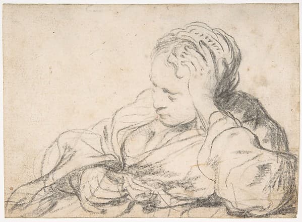 A Woman Asleep (recto); Landscape Composition with Well-Sweep (verso)