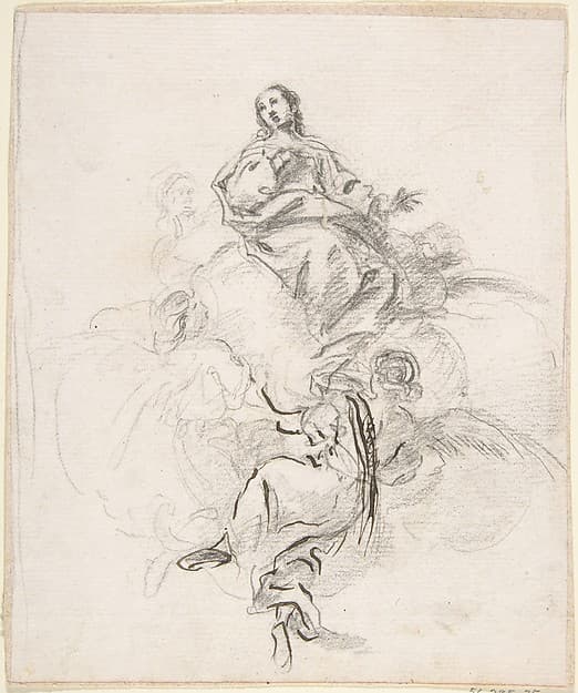 Virgin of the Immaculate Conception Seated on Clouds, Supported by Four Angels