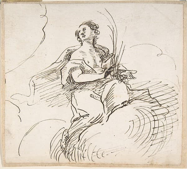 Angel with Palm Seated on Clouds
