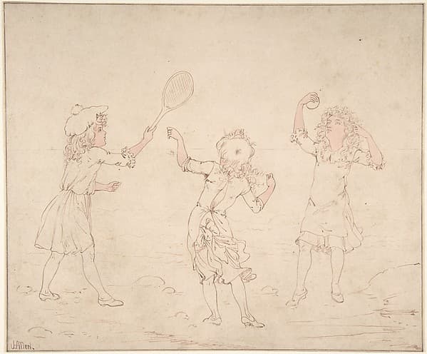 Three Girls Playing at Ball at the Seaside