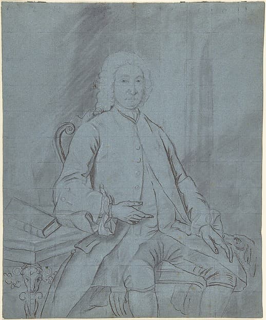 Three-Quarters-Length Portrait Study of a Man Seated at a Desk with a Dog