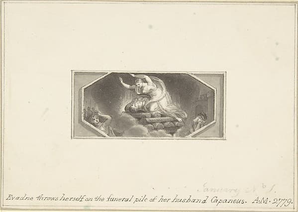 Evadne throws herself on the Funeral Pile of her Husband Capaneus