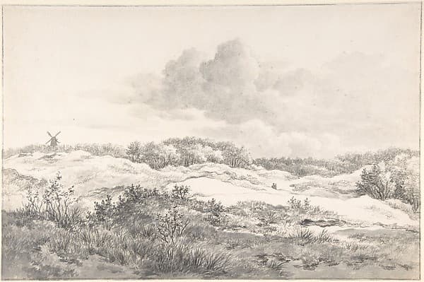 Wooded Dune Landscape near Haarlem, with Windmill and a Pair of Figures