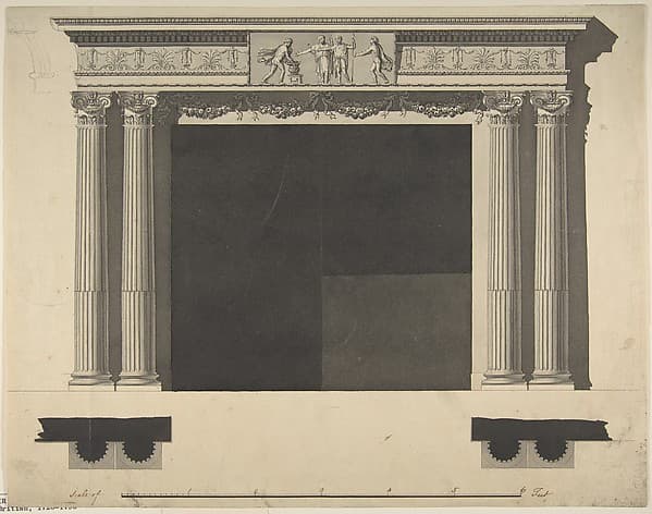Design for a Chimneypiece with Ionic columns, a Frieze, and Cornice