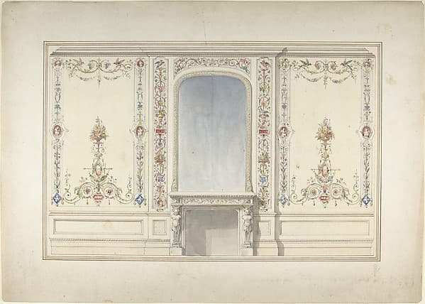 Elevation of Fireplace Wall in an Elizabethan Revival Room
