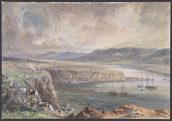 Foilhummerum Bay, Valentia, Looking from Cromwell Fort: The Caroline and Boats Laying the Earth Wire, July 21st, 1865