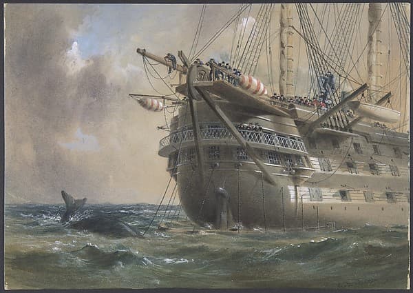 H.M.S. Agamemnon Laying the Atlantic Telegraph Cable in 1858: a Whale Crosses the Line