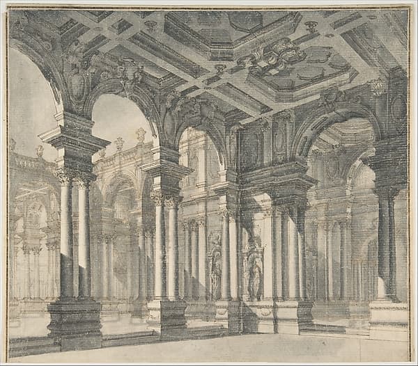 Design for a Stage Set with a Monumental Arcaded Courtyard.