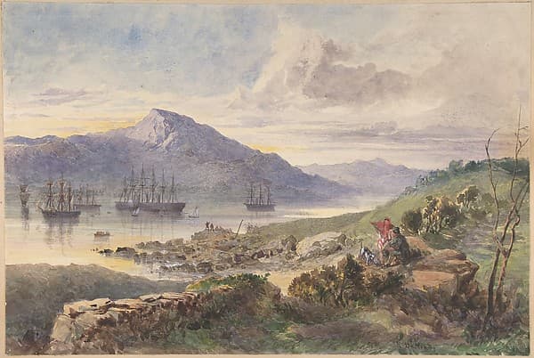 The Heights over Foilhummerum Bay, Valentia, the William Corey Heading Seawards, Laying the Shore-end of the Atlantic Telegraph Cable, July 7th, 1866