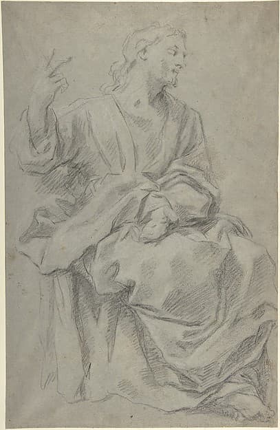 Seated Draped Male Figure (recto); Rough Studies of Putti (verso)