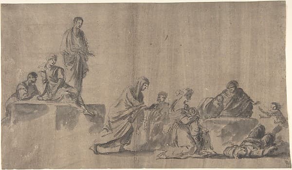 Figures Surrounding a Man Lying on the Ground; verso: A Group of Figures