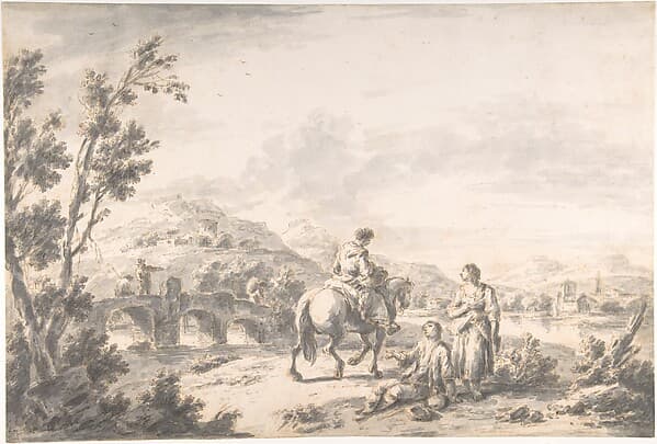 River Landscape with Two Mendicants and Other Figures