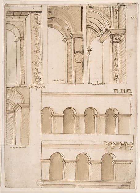 Architecture Study containing Details of One or Several Buildings (possibly part of the street-facing architecture of old Saint Peter's Square in Rome)