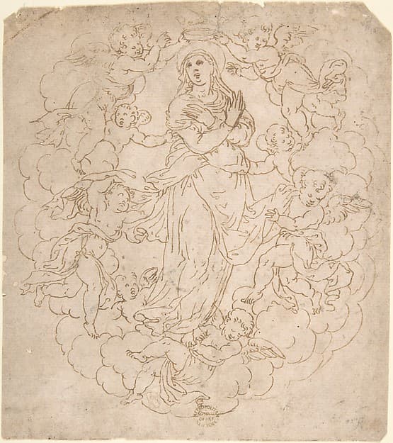 Assumption of the Virgin (Recto); Figure Sketches (Verso)