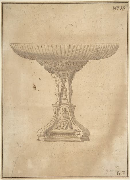 Design for a Cup Supported by Standing Nudes with Standard of Seated Figure with Book and Bird