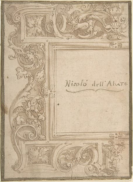 Design for a Cartouche (recto); Fragments of the Plan of a Building (Church?) (verso); two separate sheets glued back to back