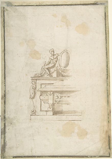 Partial Design for a Tomb with a Seated Male Figure Holding a Shield (recto); Partial Design for a Tomb with a Seated Male Figure, Putti and an Obelisk (verso)