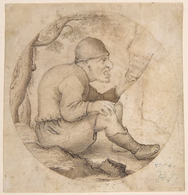 Seated Old Man Facing Right, Singing and Holding Music