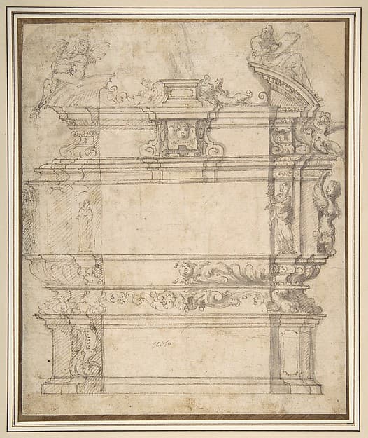 Design for a Tomb with Female Figures, Putti and Mythological Creatures