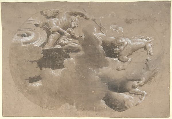 Design for a Ceiling: Male Figure with a Trident and Another Figure in a Horse Drawn Chariot