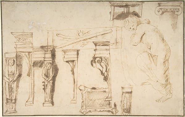 Design for a Chimney Place and Study of a Nude Female Figure
