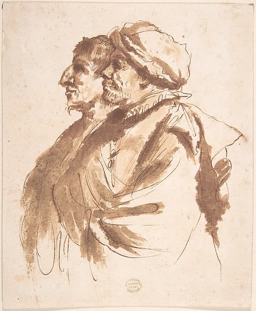 Two Men, Depicted Half-Length, in Profile