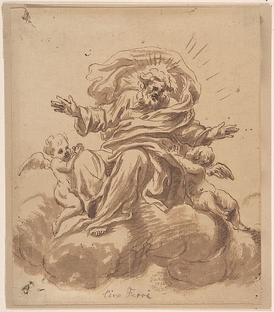 God the Father Seated on a Cloud, Flanked by Two Putti