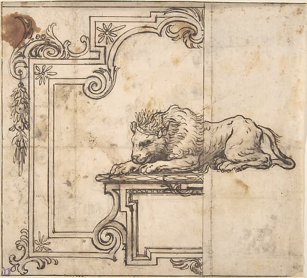Design for a Frame with Two Compartments and a Crowned Lion