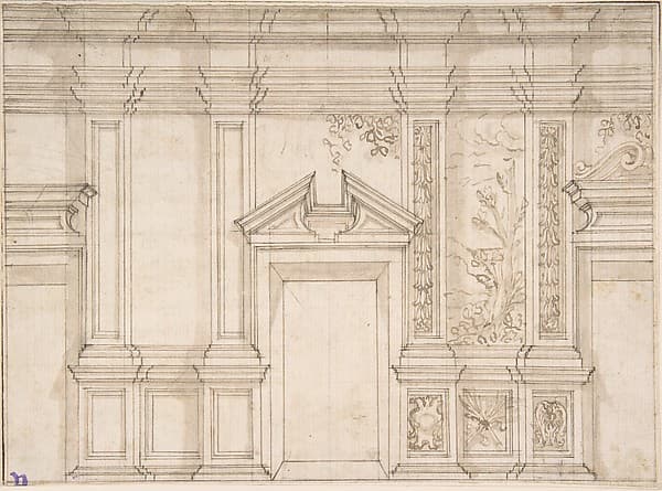 Design for a Wall Elevation with Garlands and a Landcape Scene
