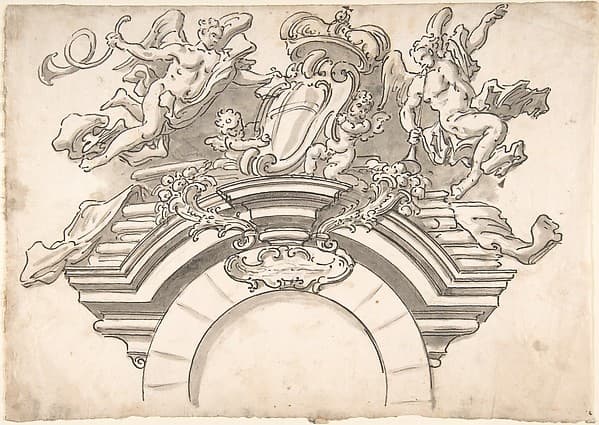 Putti Supporting Coat of Arms above Archway
