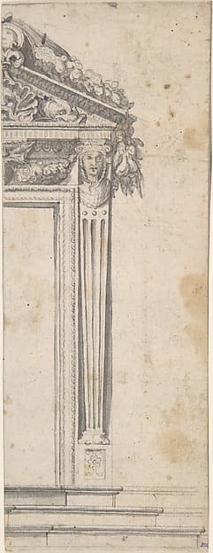 Design for the Right Side of a Door with Pediment and Fluted Pilasters