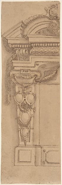 Left Half Design for Wall Monument with Escutcheon Motif