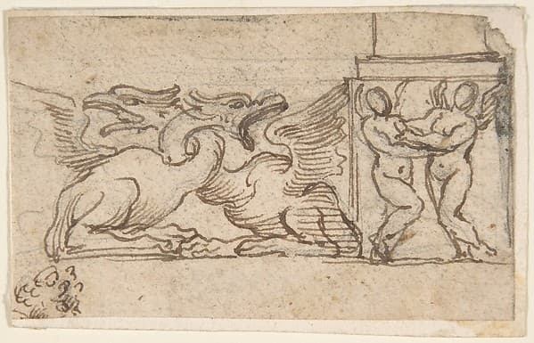 Ornamental Design of Winged Female Figures and Dragons