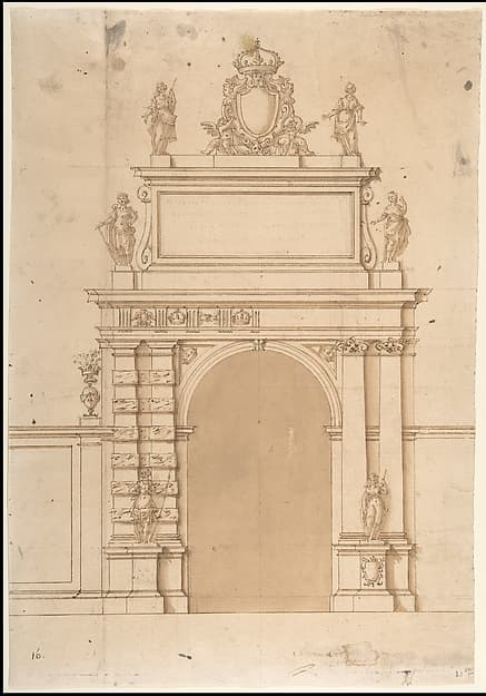 Design for the Triumphal Arch at the Porta Ticinese in Milan, with the Imperial Arms of the Hapsburg and Allegorical Figures