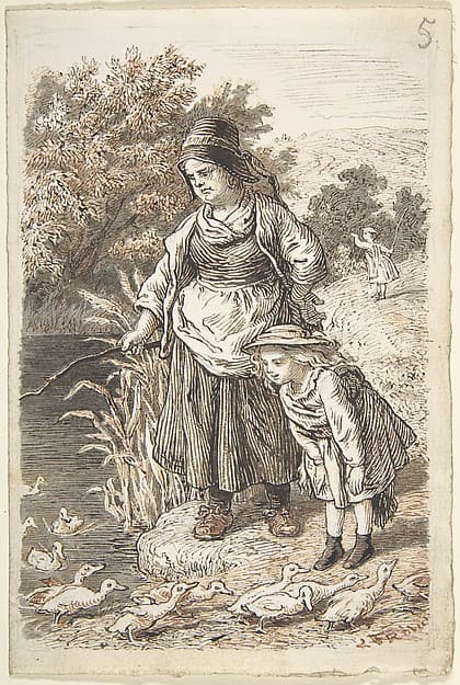 Woman and Child by a Duck Pond