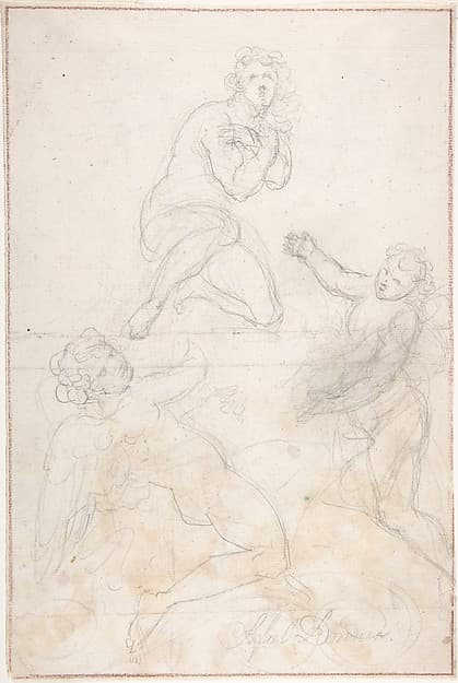 Kneeling Female Nude and Two Studies of Angels