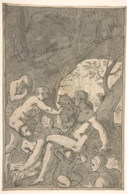 Women Bathing in a Wood, Surprised by a Satyr