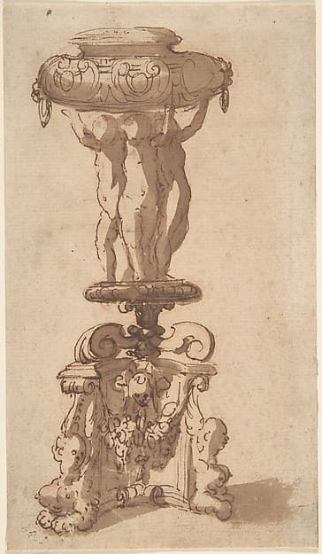 Design for an Urn, Supported by Three Children on a Piedestal with Sphinxes as Feet.