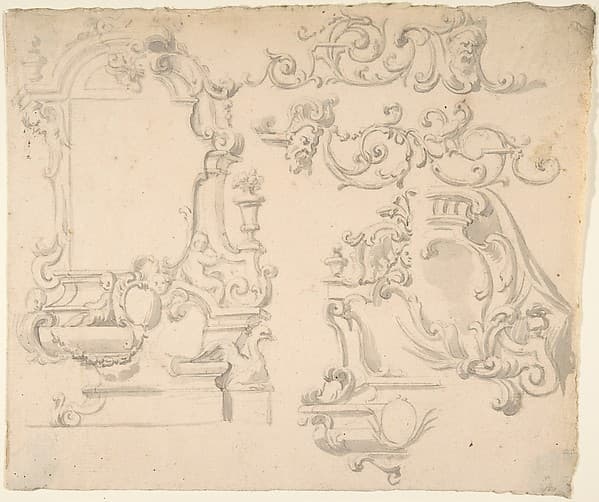 Designs for Wall Ensemble with Scroll and Grotesque Motifs