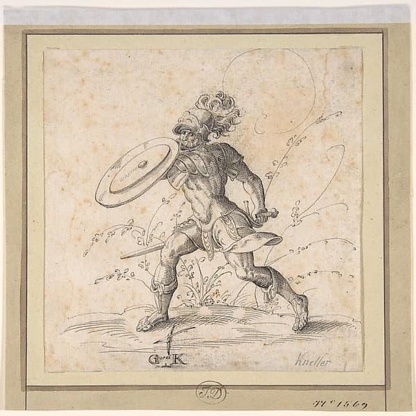 A Soldier Brandishing a Shield in a Landscape
