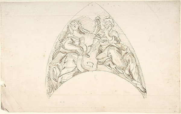 Design for a Pedentive Decoration: two women with musical instruments