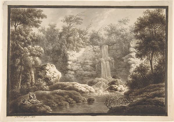 Landscape with Waterfall and a Mother and Child