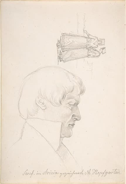 Study Sheet with a Portrait of Carl Julius Senff and Two Italian Women Walking